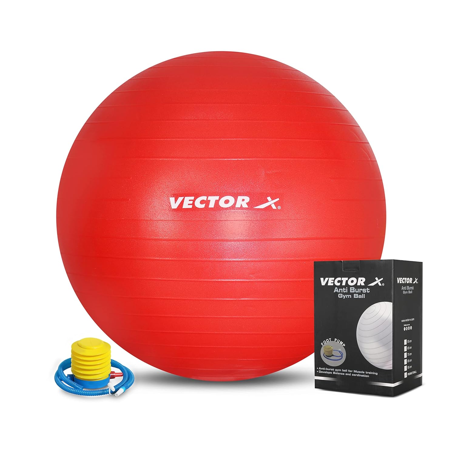Vector X Gym Ball for Exercise Anti Burst Exercise Ball with Foot Pump for Workout Yoga Ball for Women and Men Swiss Ball for Balance Stability