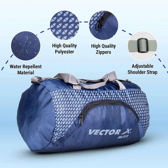 Vector X Blitz Gym Bag Combo for Men ll Gym Bag with Shoe Compartment and, Black Bottle, Black Wristband, Black Gloves ll Gym Bag & Fitness Kit & Gym Bag Combo