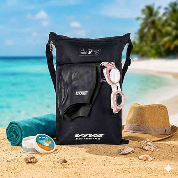 Viva AQUA PRO Drawstring Swimming Backpack with Wet & Dry Pocket | Quick-Dry Mesh Gym, Beach, Travel & Sports Kit Bag for Men, Women & Kids (Black)