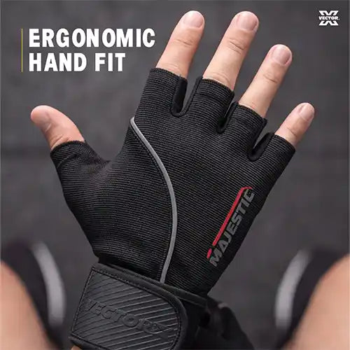 Vector X Majestic Unisex Leather Gym Gloves for Men & Women | Half Finger Weight Lifting Gloves with Grip for Gym, Cycling, Fitness & Workout Training