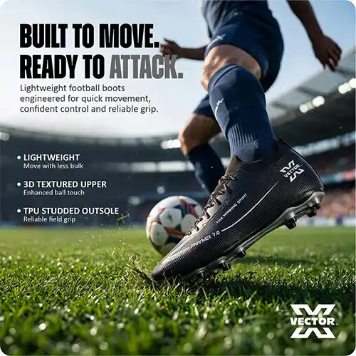 Vector X Panther 7.0 Football Boots for Men with 3D Textured TPU Upper, Studded Outsole & EVA Cushioned Collar