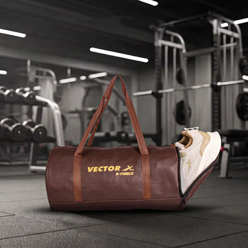 Vector X Leather Gym Duffel Bag with Shoe Compartment | Premium Sports & Travel Shoulder Bag for Men & Women | Spacious Gym, Weekend & Training Bag