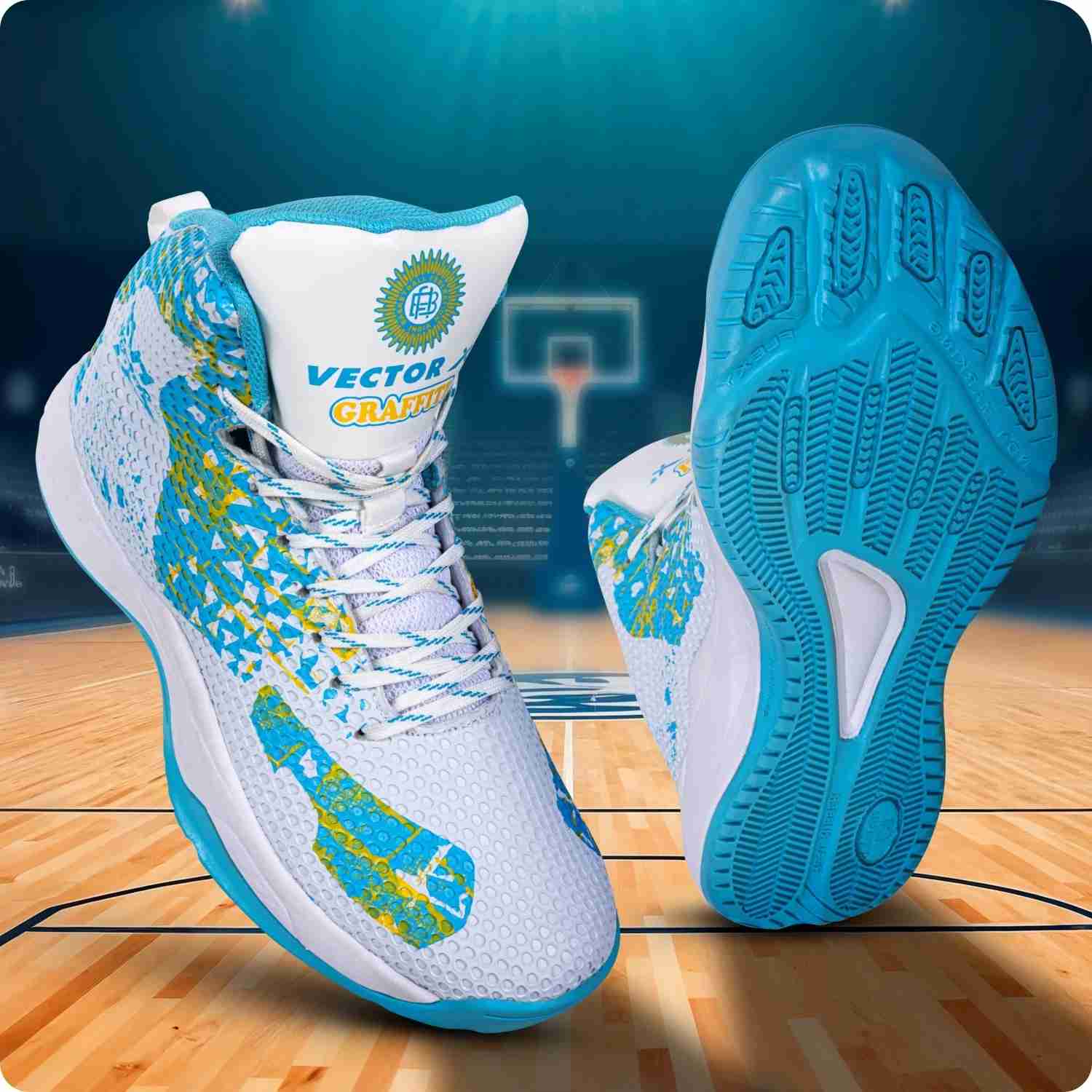 Vector X Graffiti 3D Texture TPU Fusing|Eva Phylon Rubber Sole Stylish & Comfortable High Ankle Court Shoe Best for Squash Table Tennis Volleyball Indoor & Outdoor Sports Lace Up Sneakers for Men