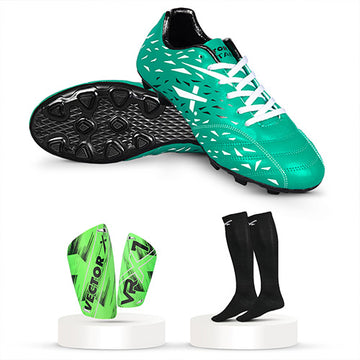 Vector X Titan Football Shoes Combo with Shin Guards & Stockings | Lightweight Football Studs for Turf & Ground Training