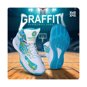 Vector X Graffiti High Ankle Court Shoes for Men | EVA Phylon Cushioning, Non-Slip Rubber Sole Sports Shoes for Basketball, Volleyball, Squash & Table Tennis