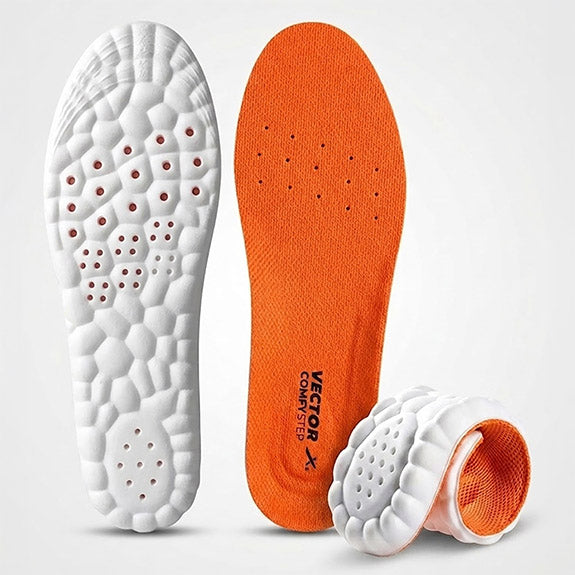 VECTOR X Super Soft Memory Form Shoe Insole PU Arch Trim To Fit (UK Size 8-12) Orange White