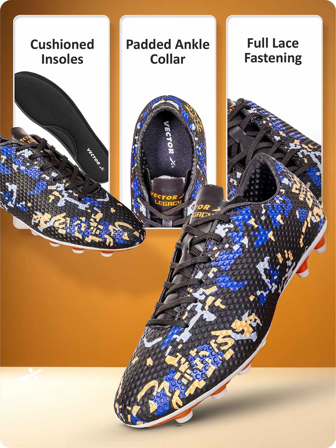 Vector X legacy 3D Texture Imported TPU Fusing Upper with Electroplating Sole Football Shoes