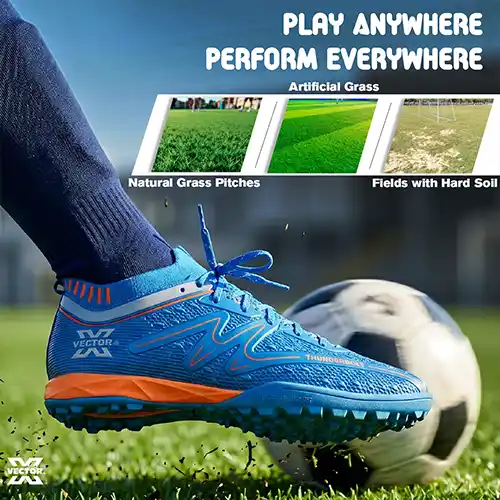 VECTOR X Thunderbolt Football Turf Shoes for Men & Women | 3D Textured Upper, EVA Cushioning, High-Grip Rubber Sole | Indoor & Outdoor Artificial Ground Training Shoes