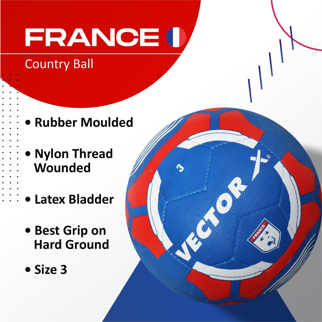 VECTOR X France Rubber moulded Football - (Pack of 1, Red, Blue)