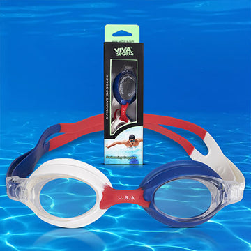 Viva Swimming USA Country Color 3D Ergonomic Design|UV Protection, Anti Fog, Leak-Proof Goggle with Adjustable Straps & Nose Clip|Professional Swimming Goggles for Kids, Men & Women with Protection Case Kit
