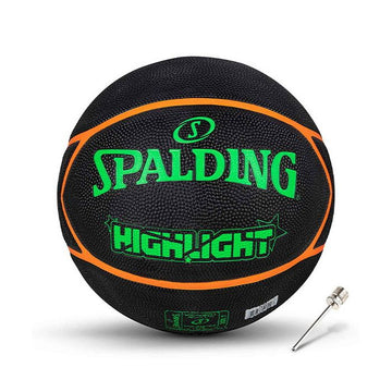 Spalding 8 Panel Highlight Rubber Moulded Indoor/Outdoor Basketball with Butyl Bladder, Suitable for Practice/Match/Training + Free Air Needle
