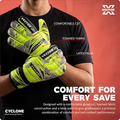 VECTOR X Cyclone Goalkeeping Gloves for Football | High Grip Latex Palm | Finger Protection | Breathable Goalkeeper Gloves for Training & Match Play