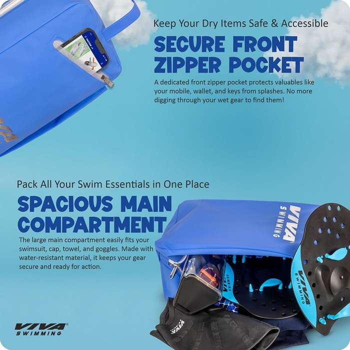 Viva Swimming SEA-Hoax Unisex Spacious Main Compartment kit Bag for Carrying Swimming Accessories Like Goggle, Cap, Kickboard+Extra 1 Side Pocket|Lightweight, Waterproof, Durable