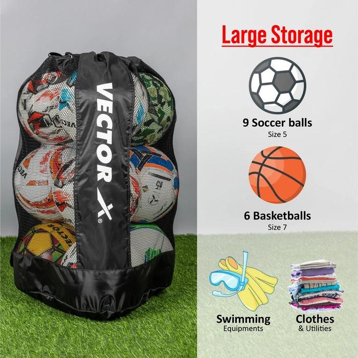VECTOR X Extra Large Sports Ball Carrying Bag for 9 Balls (Kit Bag) Polyester