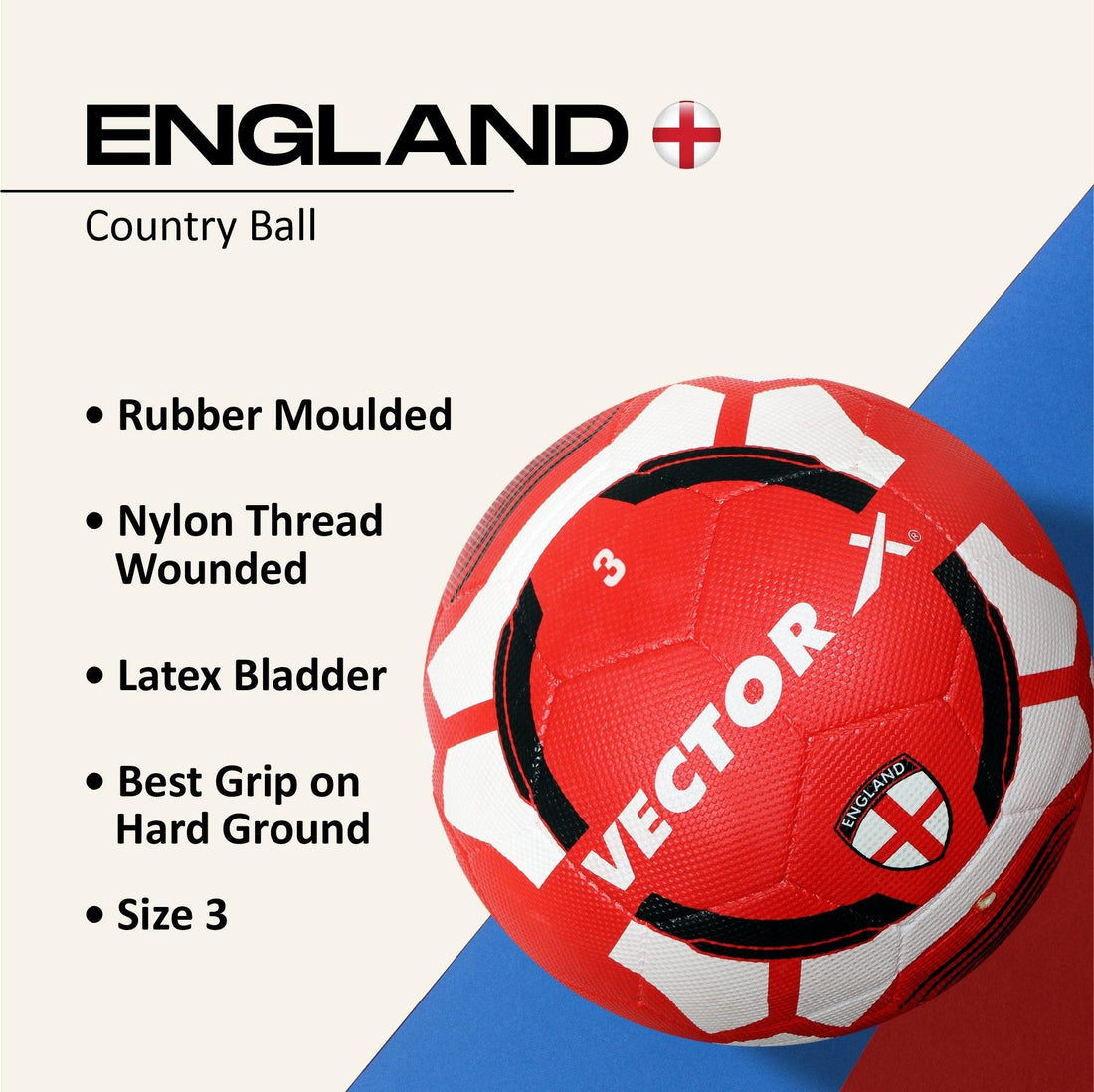 VECTOR X England Rubber moulded Football -(Pack of 1, Red, White)