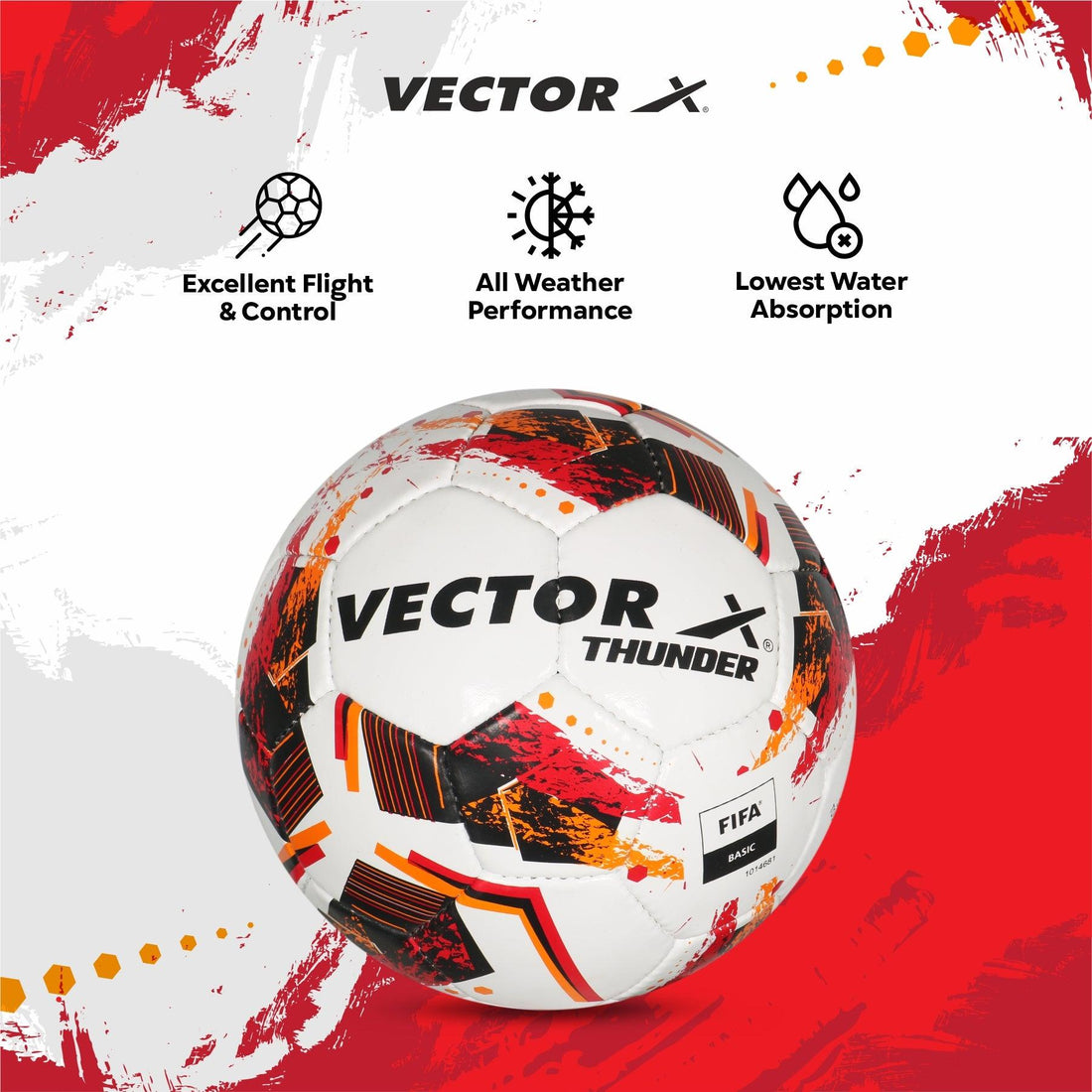 VECTOR X Thunder PU Hand Stitched Match Ball FIFA BASIC Football - Size: 5 (Pack of 1)
