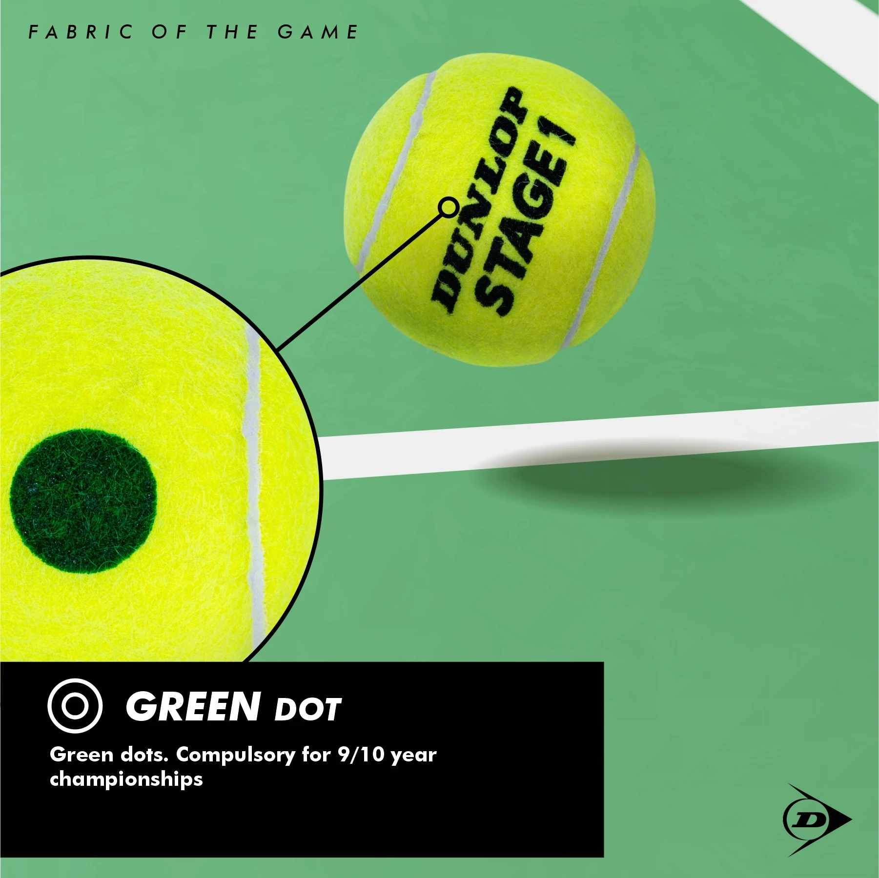 Dunlop Stage 1 Green Tennis Ball for Junior Players | 25% Slower