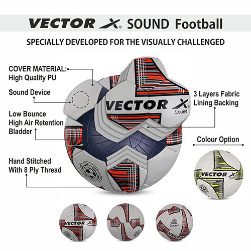 Vector X Sound Hand Stitched Football for Visually Challenged People | Training | Match | Sports | Playing | Practice | Multicolor|Size : 4