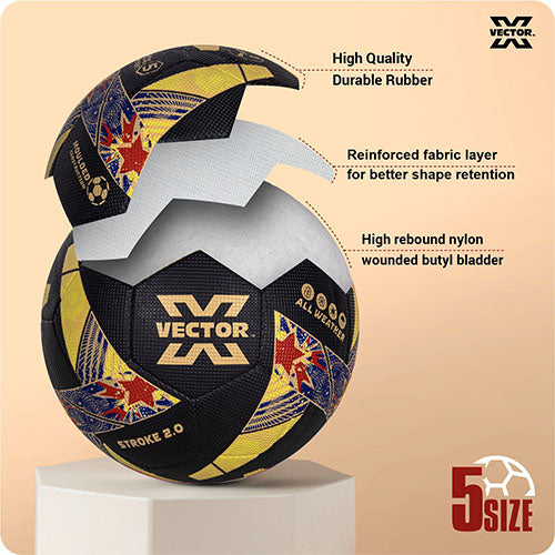 Vector X Stroke 2.0 Machine Stitched 32 Panel Football Rubber Moulded Soccer Ball with Air Pin|Indoor & Outdoor Ball|Training Practice Match Ball|for Kids, Men, Adult, Youth - Size 5
