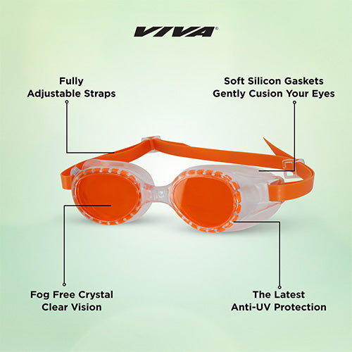 Viva Swimming VIVA-55 (Junior) Anti-Fog UV Protection 100% Silicone Swimming Goggles for Kids, Boys|Wide-Angle Vision Swim Glasses with Silicone Comfort & Adjustable Strap