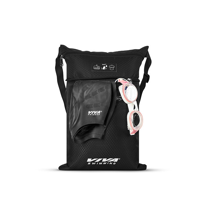 Viva AQUA PRO Drawstring Backpack+ Wet and Dry Pocket for Gym, Beach, Travel, Hiking, Camping Workout Gear Quick Dry Ventilator Mesh Swimming Equipment Small Kit Bag Men Adults Unisex, Kids (Black)
