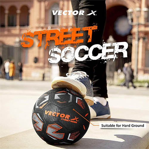 Vector X Street Mania 32 Panel Rubberised Material with Latex Bladder Hand Stitched Indoor/Outdoor Water-Resistant Match, Training Football + Pump , For Men Adults 15+ Years Boys Size 5