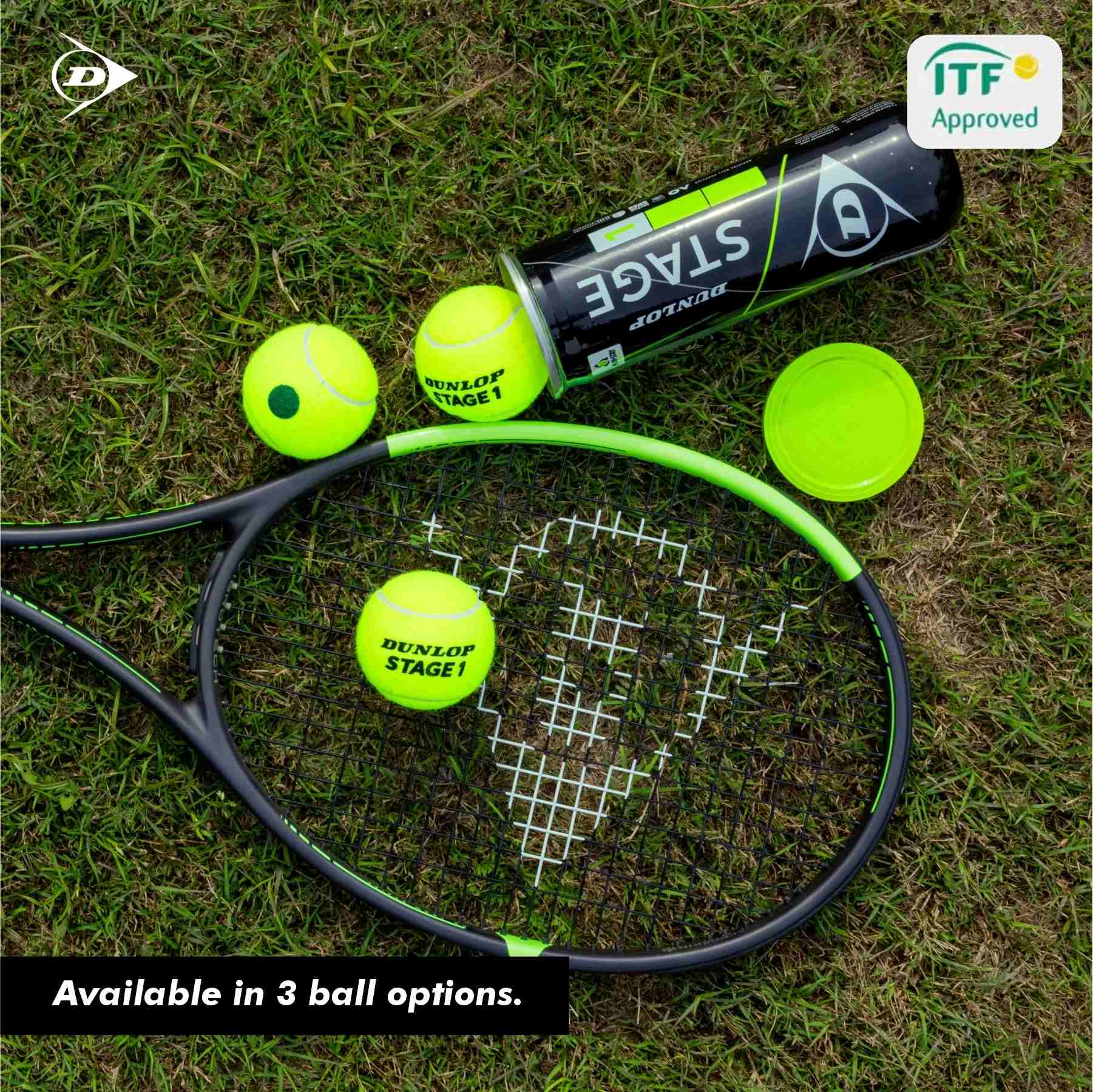 Dunlop Stage 1 Green Tennis Ball for Junior Players | 25% Slower