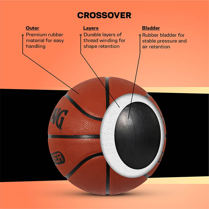 Spalding Crossover Rubber Moulded Indoor/Outdoor Basketball With Rubber Bladder, Brown, Size: 7 (Suitable for Practice/Match/Training) + Free Air Needle