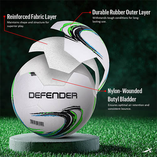 Vector X Defender Rubber Soccer Futsal Ball – Durable, High-Quality Training Ball for Practice Football - Size 5