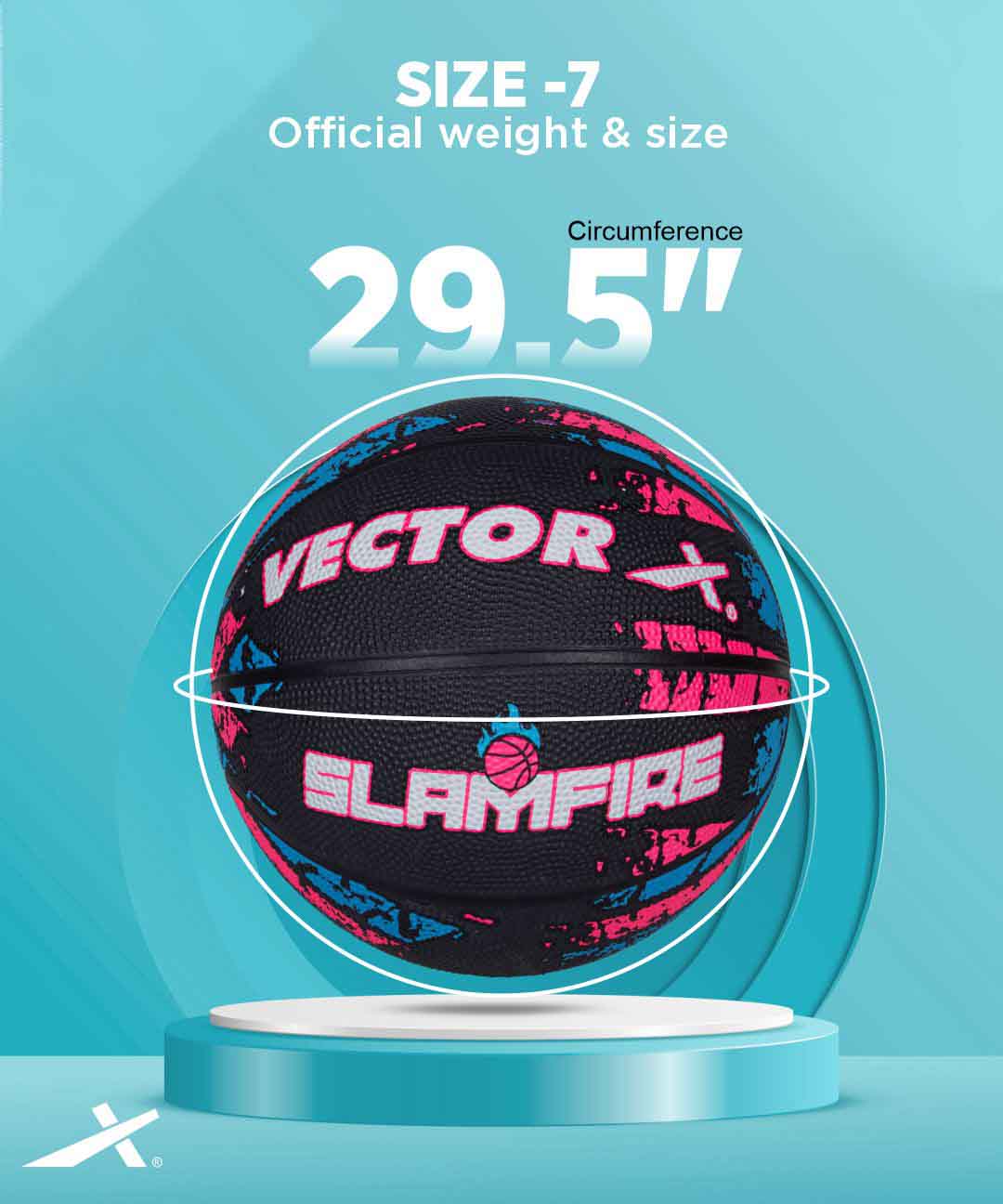 Vector X Slamfire 8 Panel Rubber Moulded Basketball|Size 7 Match Ball|Suitable for Practice Games & Training|Indoor Outdoor|Ideal for Kids, Youth & Adults|Suitable for All Surfaces (Black)