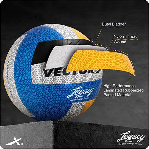 Vector X Legacy With Pump 18 Panel Laminated Rubberized Pasted Material Durable & Waterproof Indoor Outdoor, Beach, Pool, Sand Home Play Practice Match Volleyball