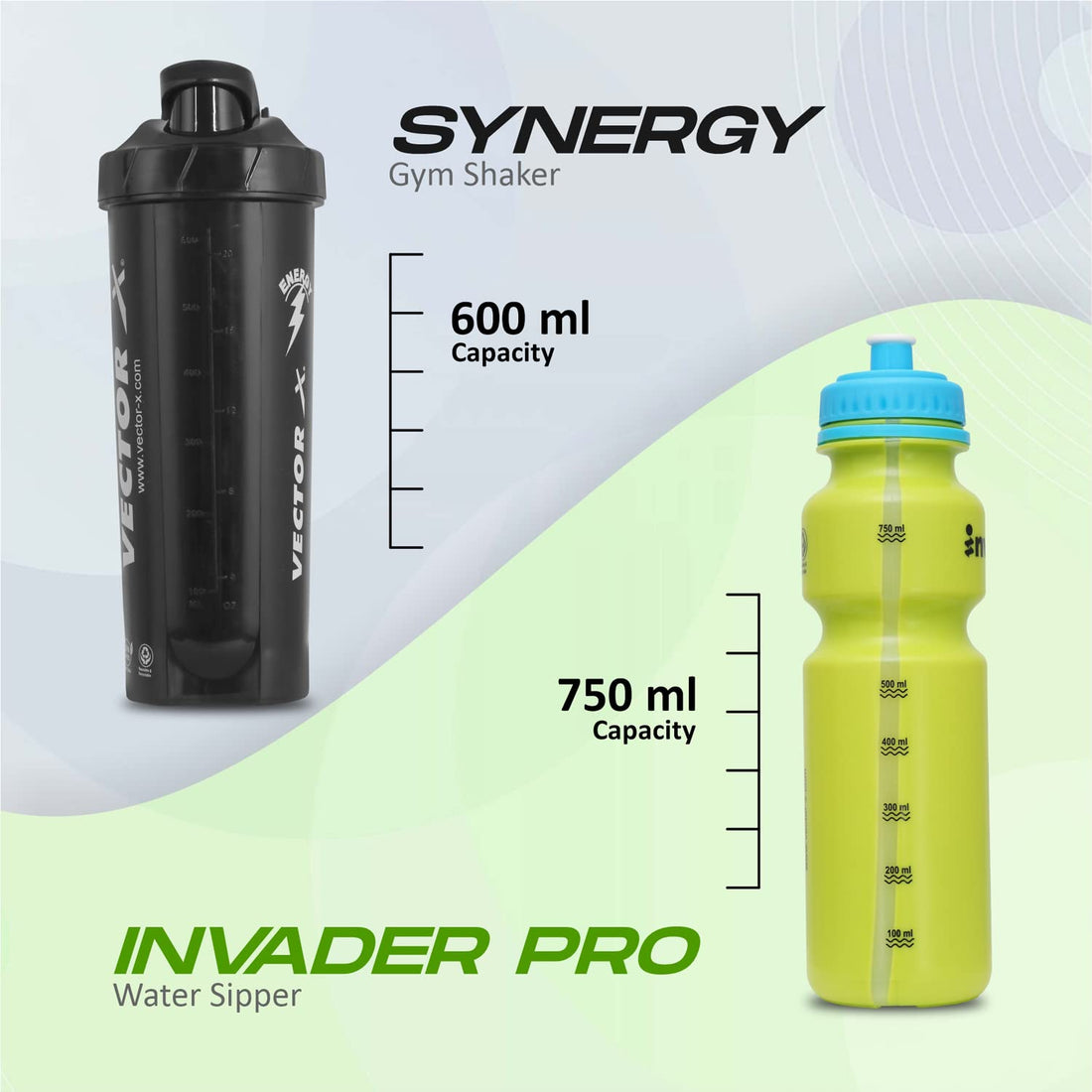 Vector X Combo of Shaker and Sipper Protein Shaker/Sipper Bottle for Gym/Shaker for Body Builders/Gym Accessories Shaker - 600 ml, Sipper -750ML (Pack of 2) 1 Shaker and 1 Sipper