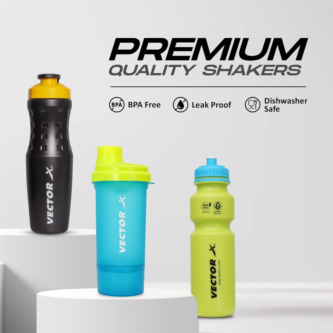VECTOR X Active Bottle & Super Shaker & Invador Green (Pack of 3)