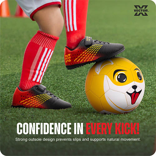 Vector X Kids Warrior Futsal shoe|Football Studs|Turf Soccer Shoes|Lightweight Synthetic Upper+ Rubber Outsole|Practice & Training Footwear Sports Boots for Boys