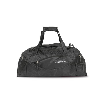 Vector X Calibre Polyester Material 43 Litre - Multi-Purpose Sports Team Kit|Gym Duffel Bag|Spacious Main Compartment|Fitness Travel Luggage Shoulder Bag -Adjustable Handles Strap (Black) Size 61 X 27 X 26 Cm
