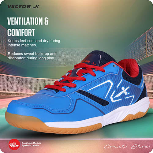Vector X Trackle Badminton/Court Shoes Non Marking Synthetic Leather, Mesh Upper/Eva Phylon, Crepe Rubber Sole|Best for Squash, Table Tennis,Volleyball, Basketball & Indoor Sports
