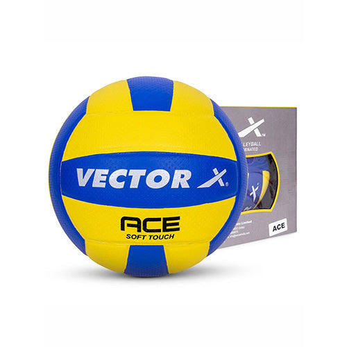 Vector X Ace Soft Touch 18 Panel PU Pasted Texture Surface Volleyball |Durable, Anti-Slip, Water Resistant Ball for Court, Adult, Men & Boys (Yellow - Blue) Pack of 1 Size 4