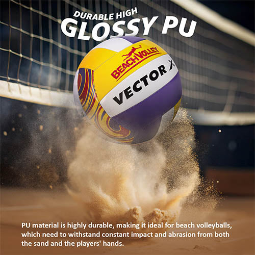 Vector X Beach Volleyball+ Free Air Pin|18 Panels|PU Material + Soft Touch Great Grip|Durable & Waterproof Indoor Outdoor Practice Match Ball|Beach, Pool, Sand Home Play Size 4