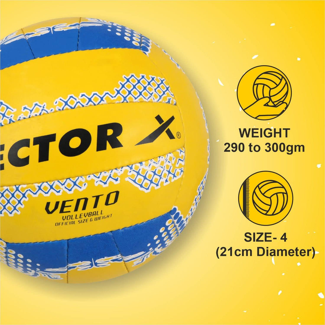 Vector X Vento Hand Stitched Rubber Volleyball (18Panels) (Yellow-Blue)