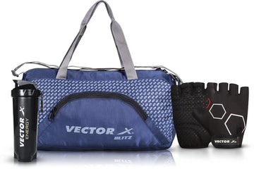 Vector X Blitz Gym Bag Combo for Men ll Gym Bag with Shoe Compartment and, Black Bottle, Black Wristband, Black Gloves ll Gym Bag & Fitness Kit & Gym Bag Combo