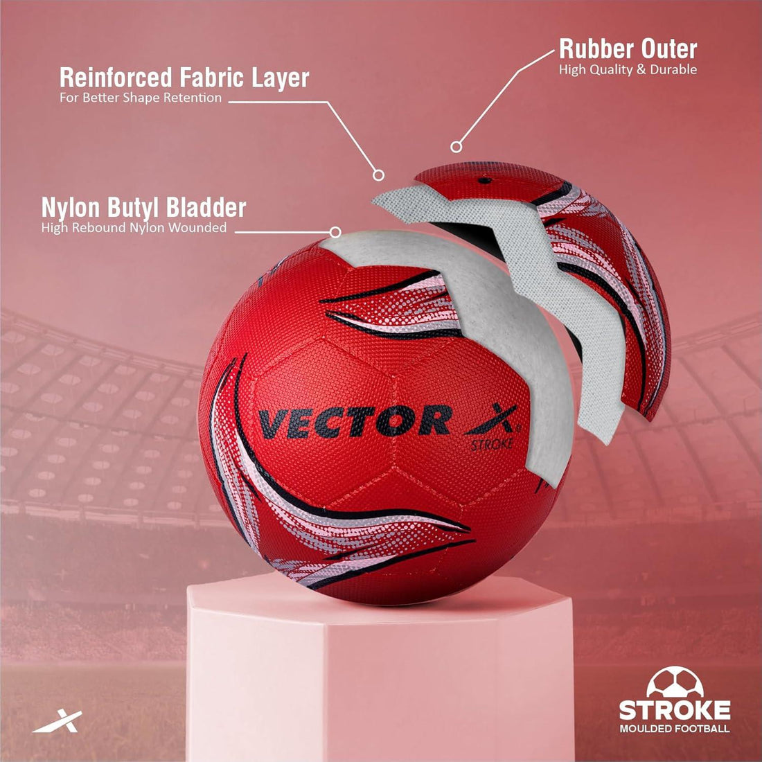 Vector X Stroke Football | Rubberized Moulded | Suitable for Hard Ground Without Grass | Training Ball | Soccer Ball | for Men/Women