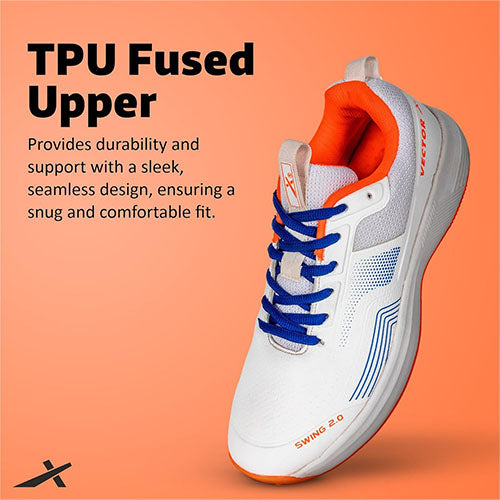 Vector X Swing 2.0 Cricket Shoes With Metal Spikes for Men & Boys Sports Shoes Lightweight Upper with TPU Fusing, EVA Midsole with Rubber Oustole Cricket Practice/Professional (Whie-Orange)