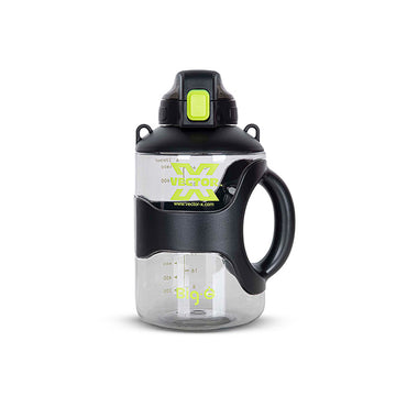 Vector X Big-G Gallon 2200 ml Plastic Water Bottle with Time Marker|Non Slip Side Handle|Strong and Adjustable Strap|Durable Top Carry Handle|Reusable Gym Sports Outdoor Large 2.2 LTR Water Jug BPA-Free, Unbreakable, Freezer Safe (Black)