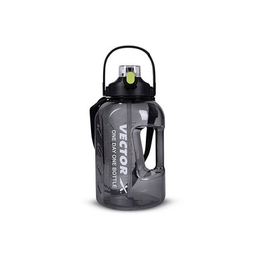 Vector X 1 Day 1 Bottle Gallon Plastic Large 3 Ltr Water Jug- with Time Marker|Non Slip Handle|Strong and Adjustable Strap|Durable Carry Handle| Reusable Gym Sports Outdoor|BPA-Free, Unbreakable, Freezer Safe (Black)