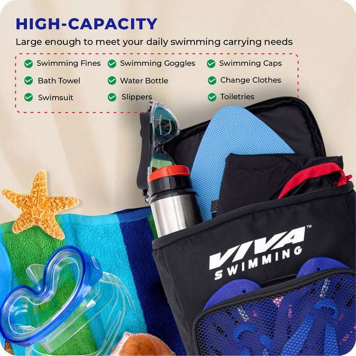 Viva Swimming Marine Kit Bag for Men/Women/Kids Accessories Goggle Cap Kickboard Water Proof with Compartments Big Mesh Water Proof Backpack for Swimming, Gym, Workout Gear & Travel Backpack
