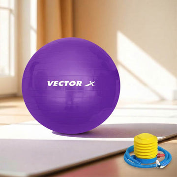 Vector X Protoner Anti-Burst Rubber Gym Ball with Free Foot Pump | Round Shape Swiss Ball for Exercise, Workout, Yoga, Pregnancy, Birthing, Balance & Stability