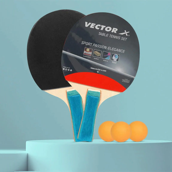 VECTOR X Wooden TT Set Red, Black Table Tennis Racquet Set Multicolor Table Tennis Racquet (Pack of: 2, 190 g)