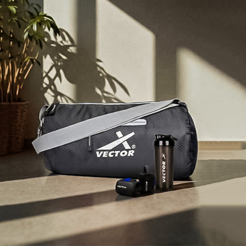 Vector X All-in-One Multipurpose Gym Bag Kit – Attacker 17L Sports Duffel with 700 ml Protein Shaker & Wrist Support Strap | Water-Resistant Fitness, Travel & Workout Bag for Men & Women