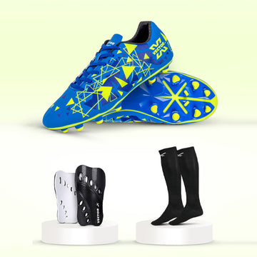 Vector X Nitrate Football Shoes Combo for Men with Shin Guards & Socks | Lightweight Studs for Turf & Training