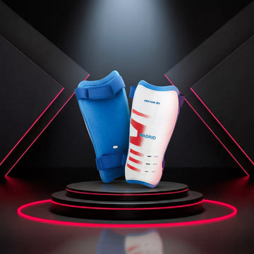 Vector X Madrid Football Shin Guard with EVA Foam Cushioning & Hard PP Shell | Lightweight Protective Shin Pads for Kids, Juniors & Adults | Secure Elastic Strap for Training & Match Play